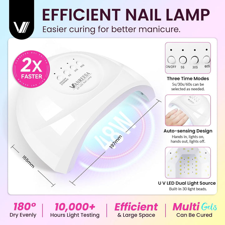 VANREESA Kit de esmalte de uñas de gel con luz UV, 53 piezas, juego...