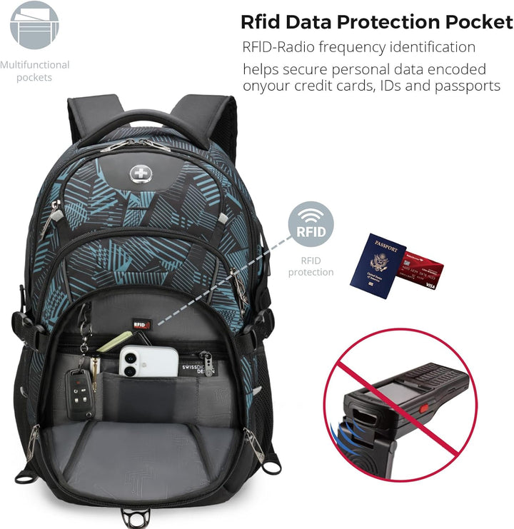 Swissdigital Mochila para laptop con puerto de carga USB, mochila d...