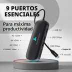 Estación de acoplamiento Wozoyo tipo C 9 en 1 con 2 puertos USB 5 Gbps, 2 x 4K HDMI, Gigabit Ethernet, lector de tarjetas SD y TF, PD 100 W, USB 2.0, USB-C Hub, compatible con Thunderbolt 4, macOS