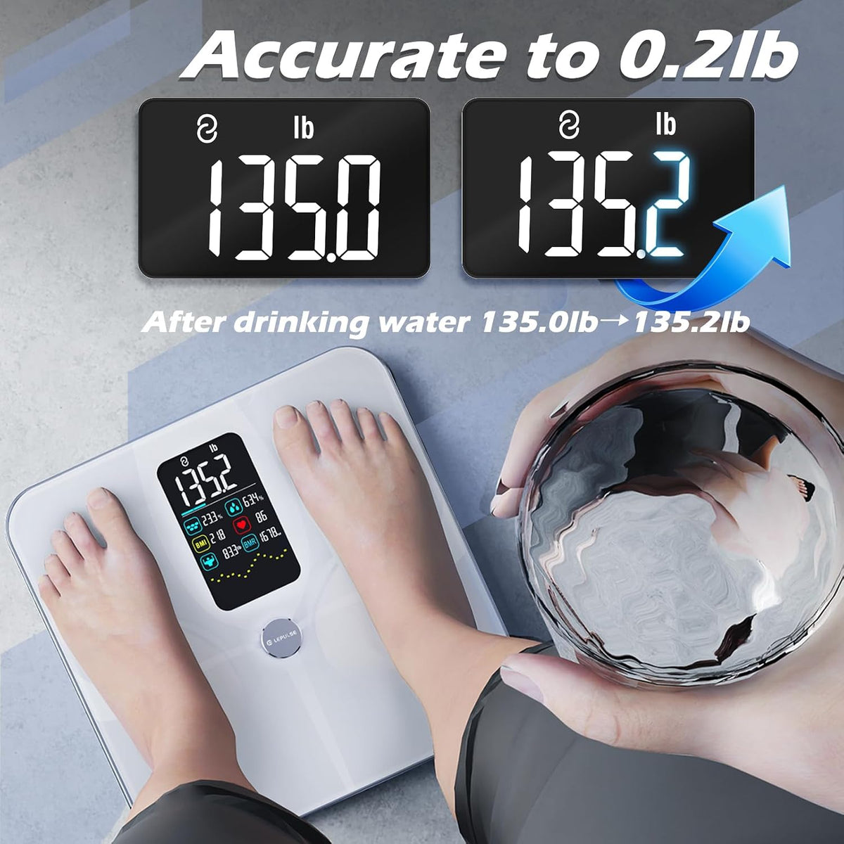 Lepulse Báscula inteligente para peso corporal con masa muscular de grasa