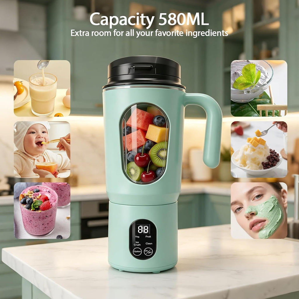 Batidora portátil para batidos, 580ML USB-C recargable Juicer Cup (verde)