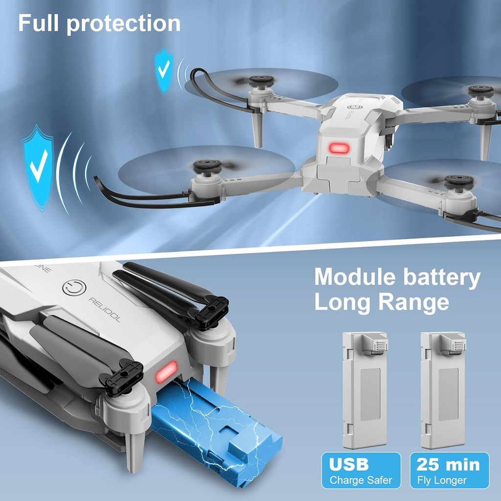 Drone con cámara 1080P - Drone plegable RC Quadcopter FPV con control