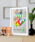 Kit familiar de huellas de manos y fundición a mano, recuerdo de manualidades con marco de madera, pinturas no tóxicas, kit de pasarela para bebé, regalo perfecto para abuelos, nuevos padres y familias (blanco, 4 hojas transparentes)