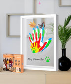 Kit familiar de huellas de manos y fundición a mano, recuerdo de manualidades con marco de madera, pinturas no tóxicas, kit de pasarela para bebé, regalo perfecto para abuelos, nuevos padres y familias (blanco, 4 hojas transparentes)