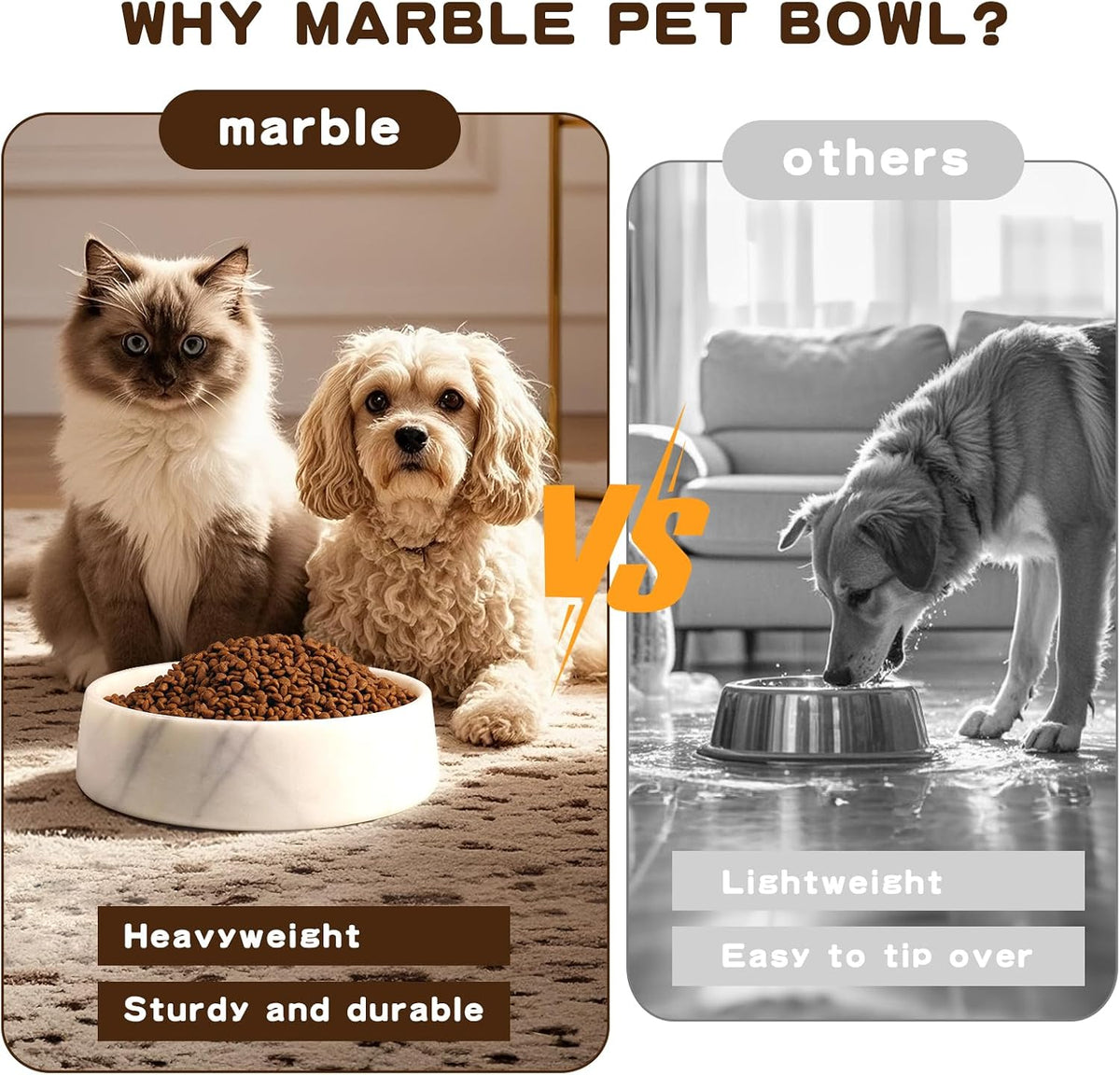 SAMAH Cuenco de mármol blanco para perros, cuenco antideslizante para alimentos y agua, plato pequeño de piedra pesada, cuenco pesado de mármol natural para mascotas, fácil de limpiar, regalos para