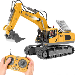 Excavadora de control remoto para niños, excavadora RC con 2 baterí...