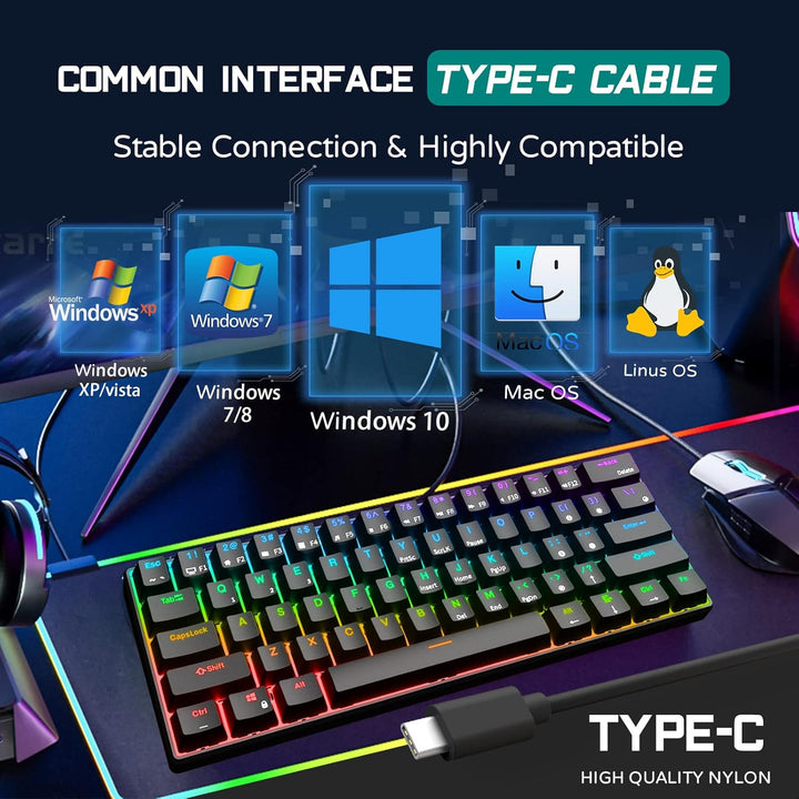 RK ROYAL KLUDGE RK61 teclado mecánico para juegos 60% con cable pro...