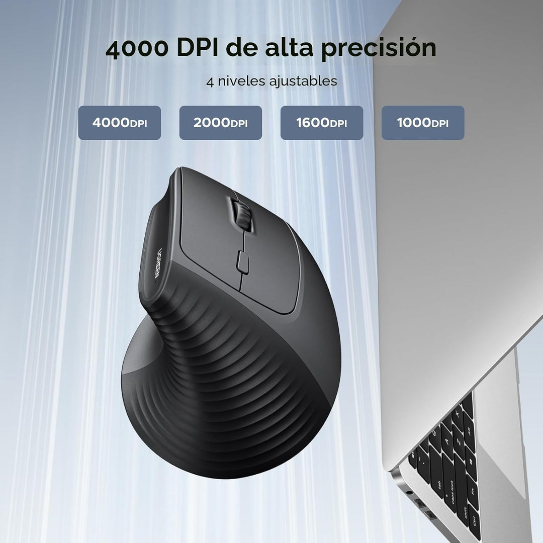 UGREEN Ratón vertical, mouse ergonómico inalámbrico Bluetooth, modo...