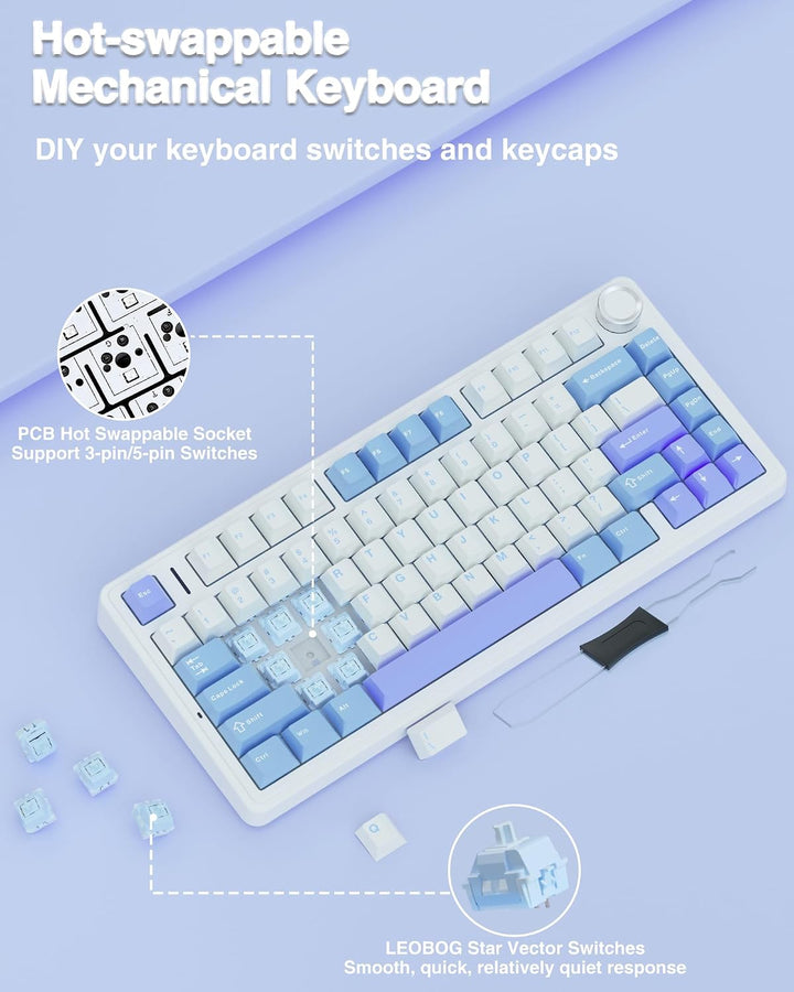 AULA - Teclado mecánico inalámbrico F75 75% con montaje en junta, t...