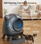 FEELNEEDY - Caja de arena automática de limpieza automática, robot de control de olores, diseño de orejas de gato, monitor en tiempo real de aplicación de 65 L, cajas de arena para gatos para