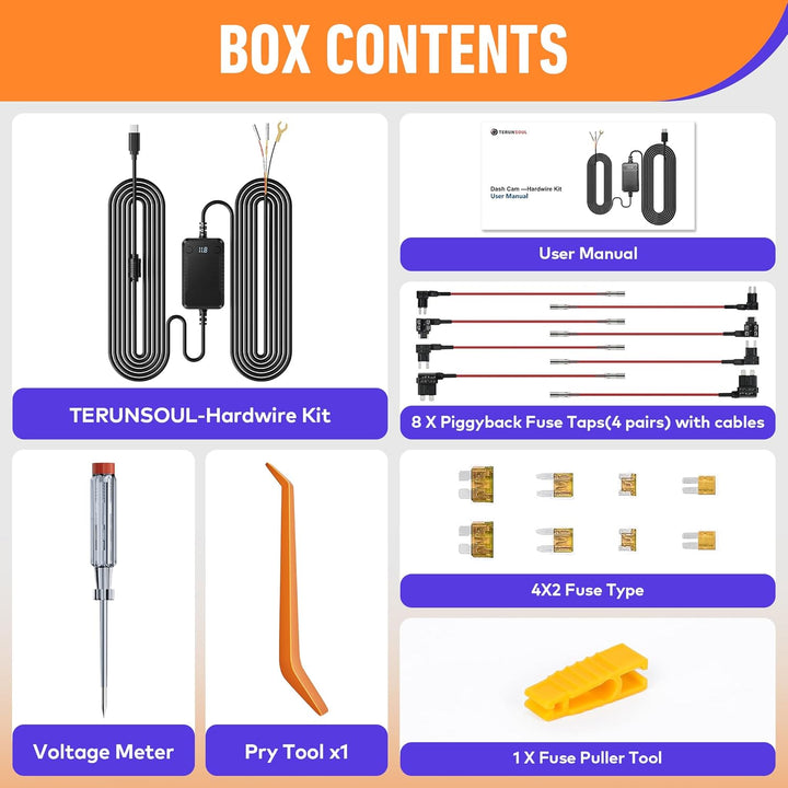 TERUNSOUl Dash Cam Acc Kit de cableado de varios tamaños