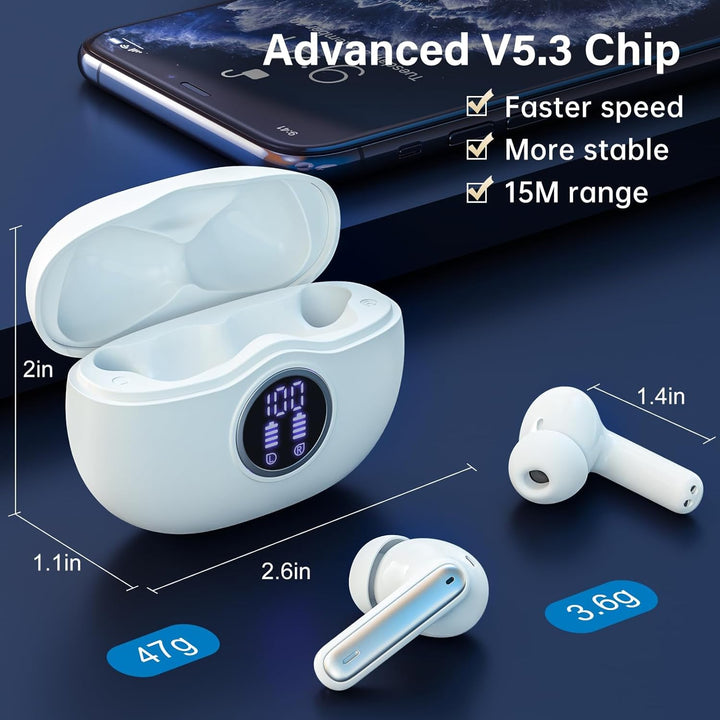 Fhumsh Auriculares inalámbricos, Bluetooth 5.3, estéreo de alta fid...