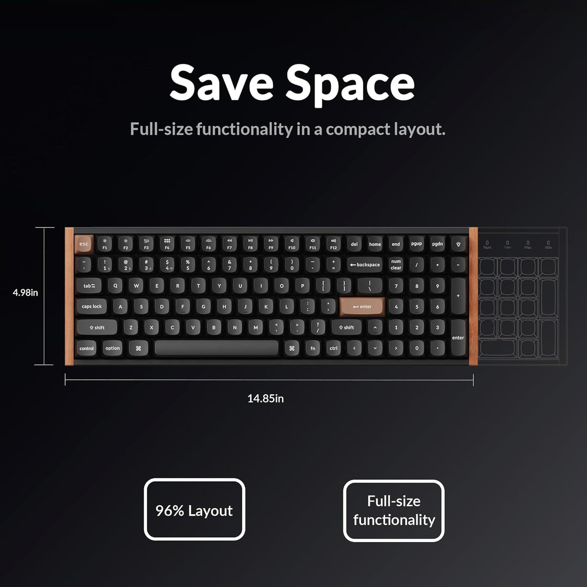Keychron K4 HE - Teclado inalámbrico de efecto Hall al 96% con almohadilla numérica, interruptores magnéticos de disparo rápido, lanzador QMK, 2.4 GHz/Bluetooth/cableado, Mac y ventanas, marco de