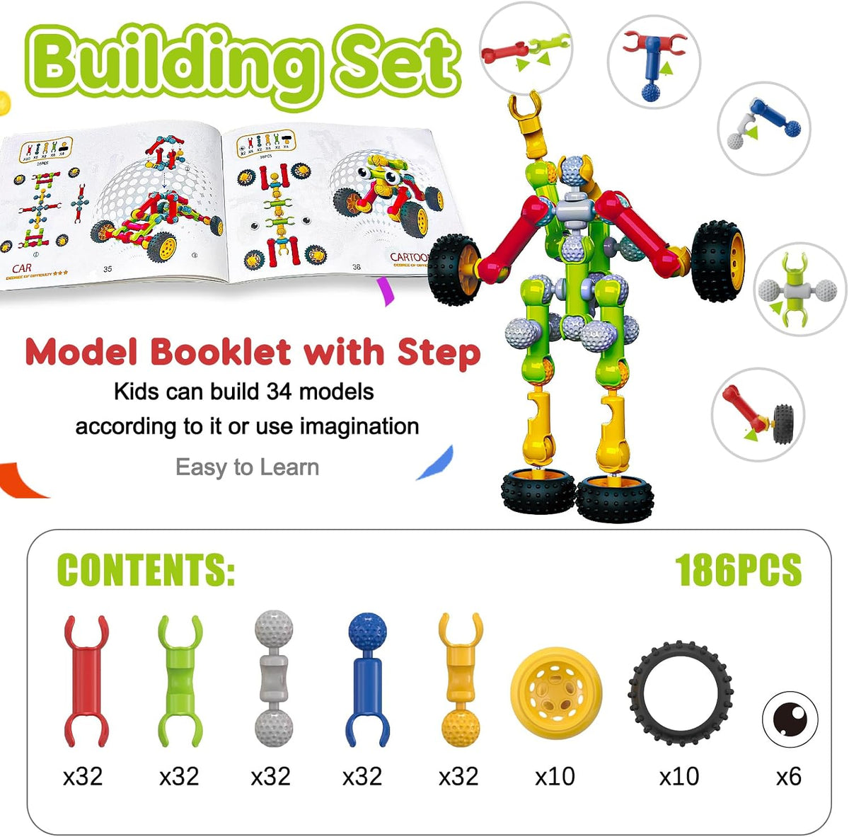 Juguetes de construcción STEM para niños de 3, 4, 5, 6