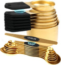 Juego de tazas y cucharas medidoras de acero inoxidable de 16 piezas, fuerte diseño de anidación magnética, 7 tazas, 8 cucharas con nivelador, marcas de medición dobles para ingredientes secos y