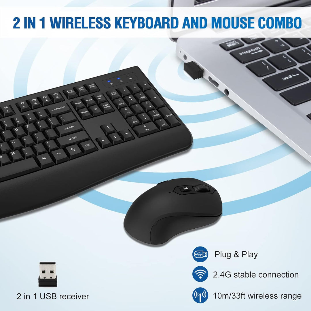 Combo de teclado y mouse inalámbricos de tamaño completo 2.4GHz con...