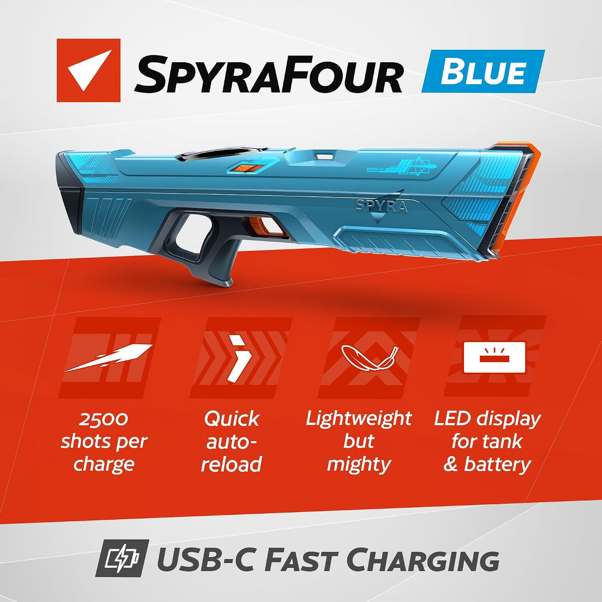 SPYRA SpyraFour - Pistola de agua eléctrica, con pilas, color azul