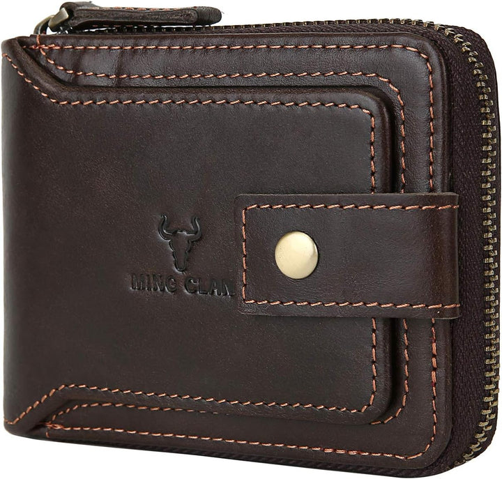 MING CLAN Billetera plegable de cuero con bloqueo RFID para hombres...