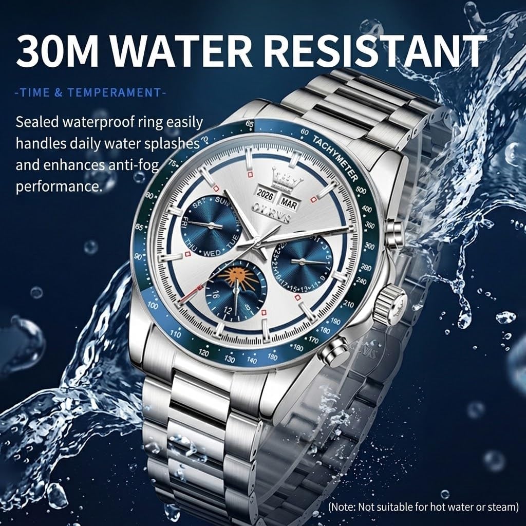 OLEVS Reloj automático para hombre, sin batería, impermeable, mecánico, de acero inoxidable, con cuerda automática, reloj de pulsera Luxuxry con tourbillon, día-día, año y cronógrafo, regalo para él