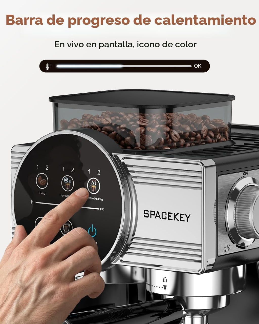 Máquina de café expreso con molinillo y espumador, 30 ajustes de molienda
