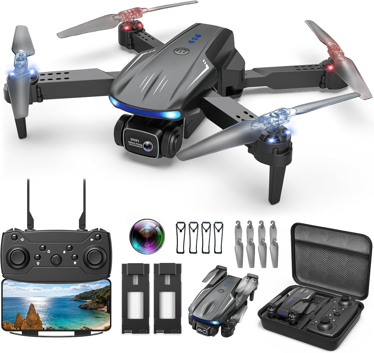 Dron con cámara 1080P para niños, adultos y principiantes, mini dron plegable, cuadricóptero RC con 2 baterías, despegue y aterrizaje con una tecla, giro de 360°, control de gestos, regalo de juguete