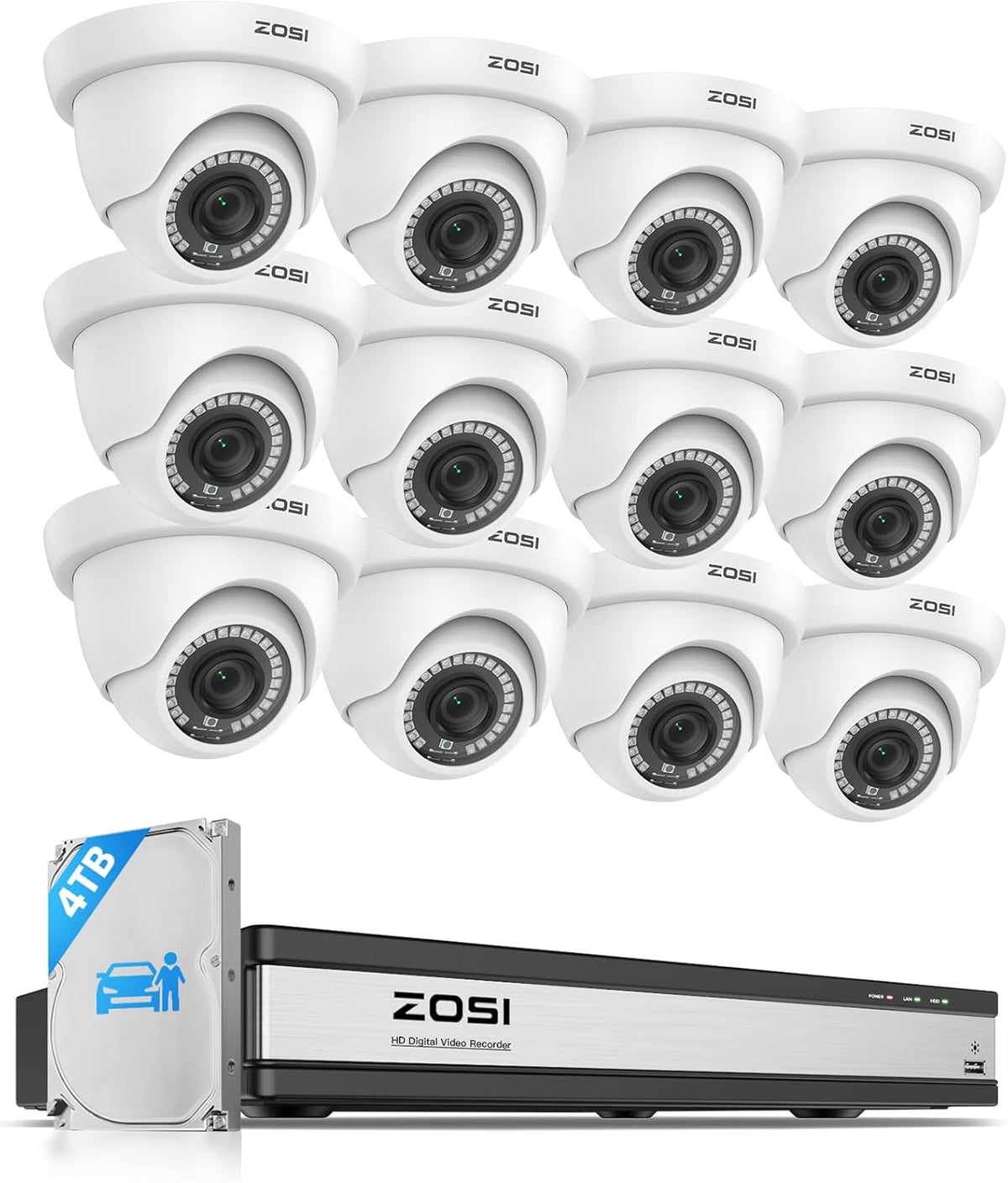 ZOSI Sistema de cámaras de seguridad de 1080p de 16 canales con det...