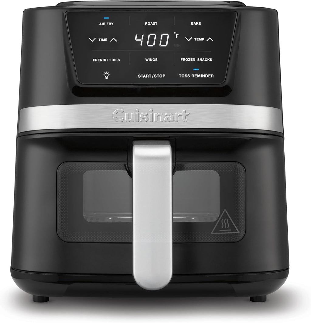 Cuisinart Freidora de aire, freidora compacta de 2.6 cuartos de galón con 3 funciones de cocción para freír al aire, asar y hornear, 3 ajustes preestablecidos para freidora de aire, piezas aptas para lavavajillas, AIR-80, acero inoxidable y negro