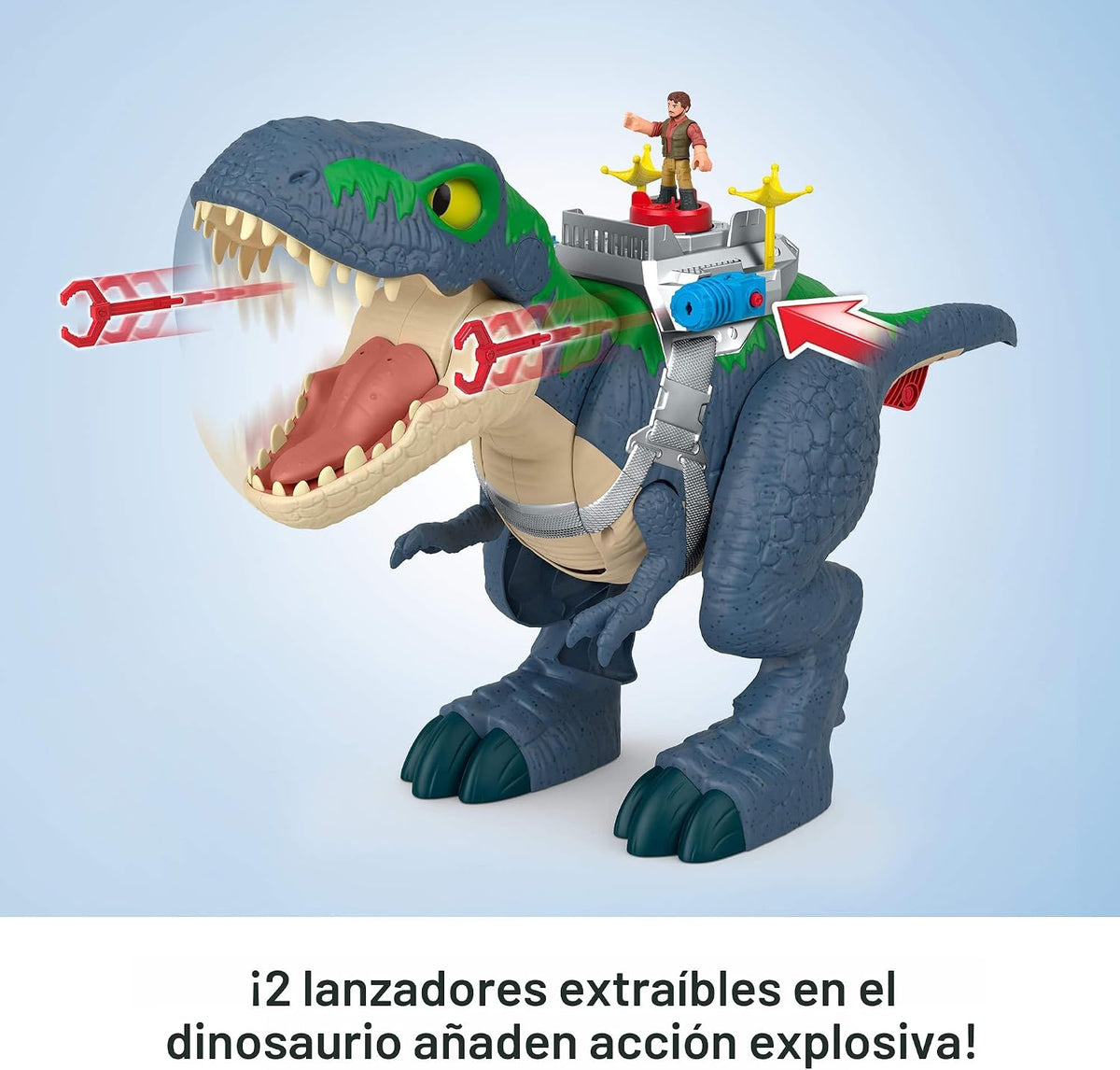 Fisher-Price Imaginext Jurassic World Rebirth Dinosaur Playset, Ultimate Action Chomp T. rex Juguete de dinosaurio de 18 pulgadas con luces, sonidos, movimiento y 2 figuras de acción de 3 pulgadas