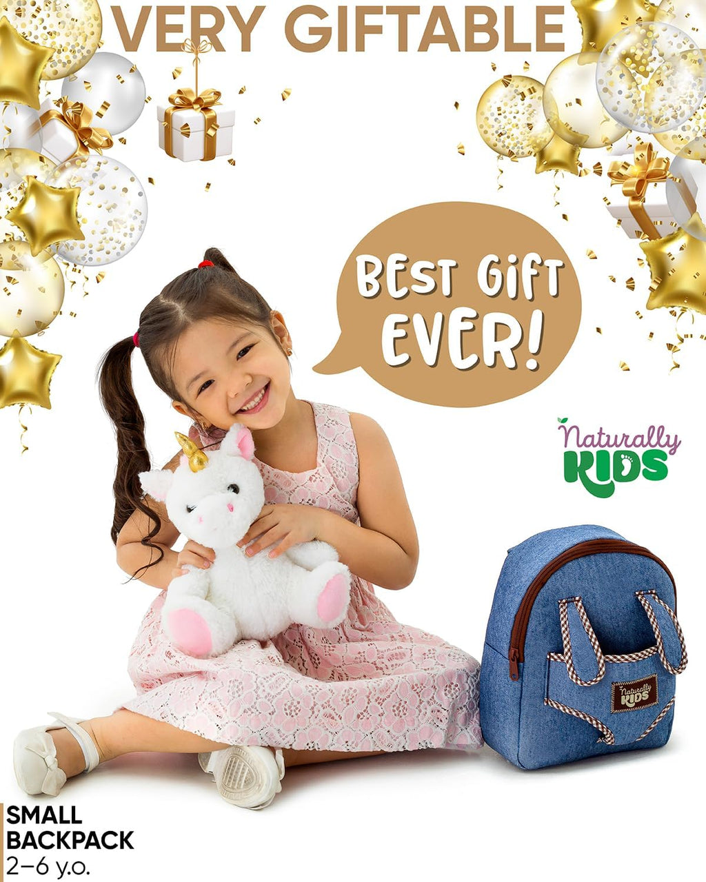Naturally KIDS Mochila Unicornio, Juguetes Regalo de Cumpleaños para Niñas de 2, 3, 4, 5, 6 años