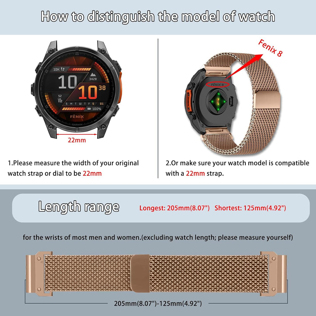 QuickFit - Correa de reloj de metal de 0.866 in para Garmin Fenix 9/9 Pro