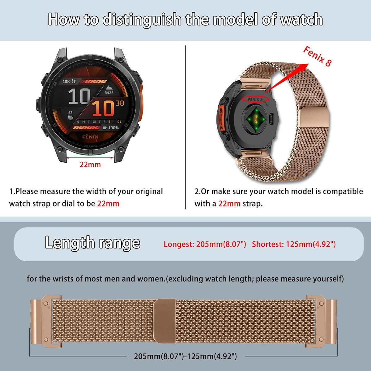 QuickFit - Correa de reloj de metal de 0.866 in para Garmin Fenix 9/9 Pro
