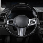 Cubierta de volante de fibra de carbono, juego de accesorios de volante de coche con cierre de presión 3 piezas, protector antideslizante con envoltura, universal, negro brillante