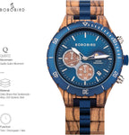 BOBO BIRD Reloj de madera de cuarzo para hombre, acero inoxidable, aleación de sándalo rojo, reloj de pulsera para hombre, función clásica, cronógrafo, manecillas luminosas, visualización de fecha de