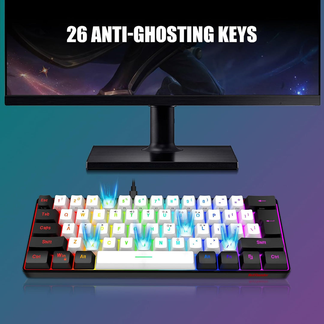 RedThunder Combo de teclado y mouse 60% para juegos, mini teclado u...