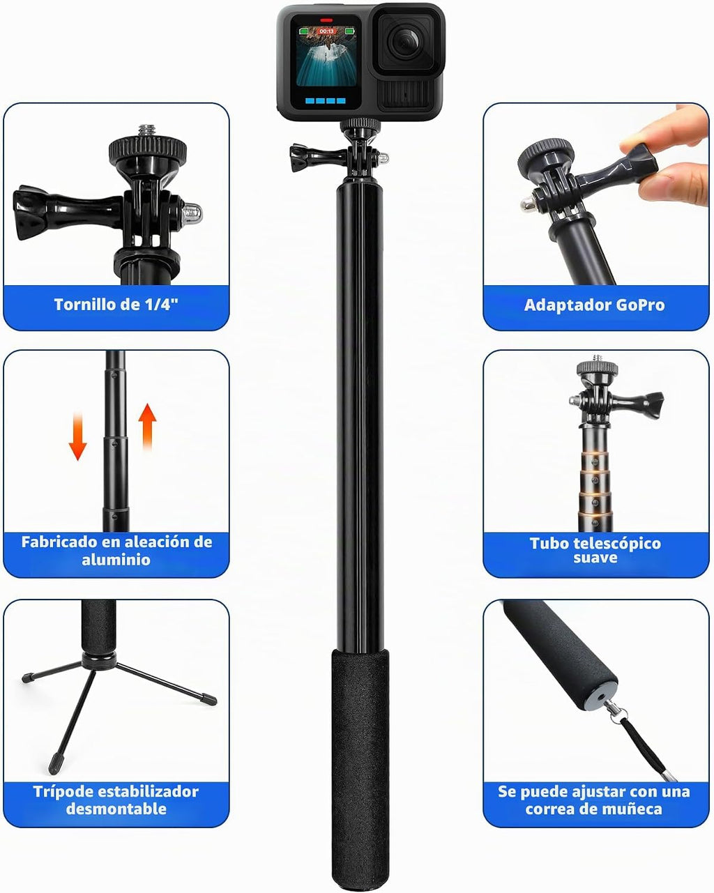 Palo selfie extra largo de 118 pulgadas para Insta360 y iPhone con control