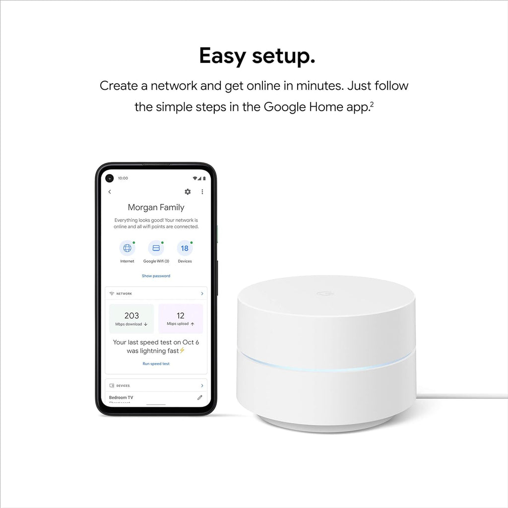 Google Wifi AC1200 - Sistema WiFi de malla - Enrutador Wifi - Cobertura de 1500 pies cuadrados - 1 paquete