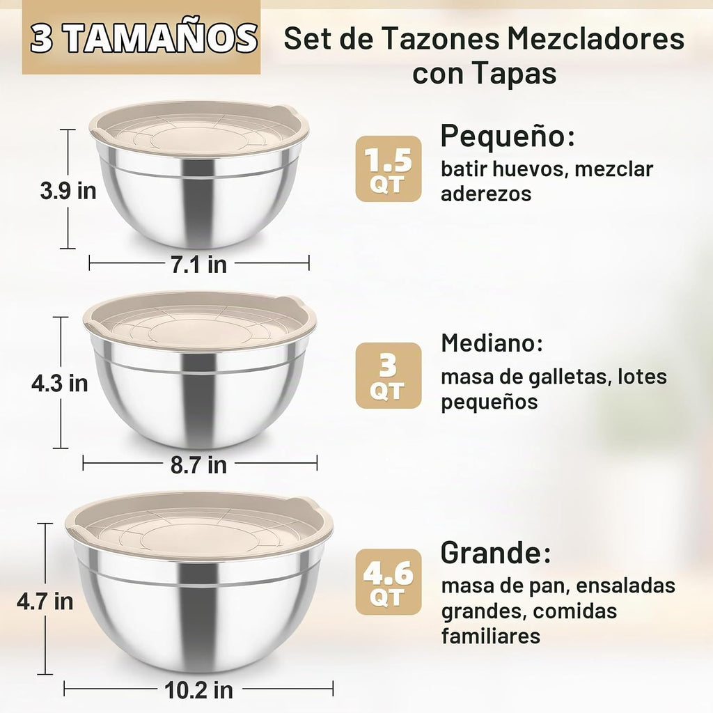 TeamFar - Cuencos para mezclar, cuencos de acero inoxidable y tapas herméticas