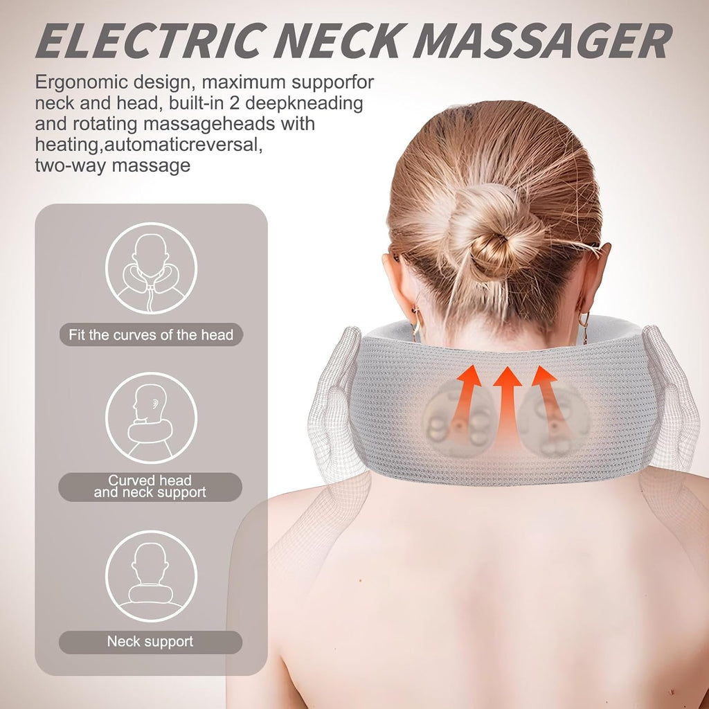 Masajeador de Cuello Eléctrico, Almohada de Viaje Portátil con Masaje y Calor, Almohada de Cuello Recargable y Vibrante, Perfecta para Alivio del Dolor en Casa, Oficina, Viaje, Ideas de Regalo para el