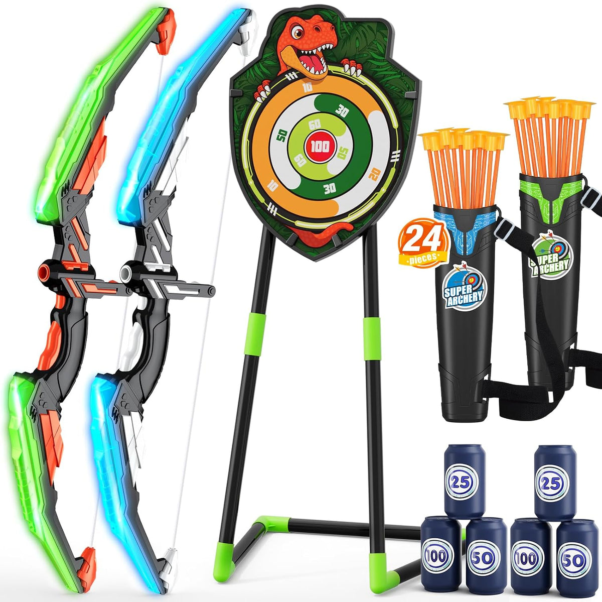 Bow y Arrow para Kids, LED Light Up Archery Set, Indoor Outdoor Sport Gifts para Boys Girls Ages 4-12