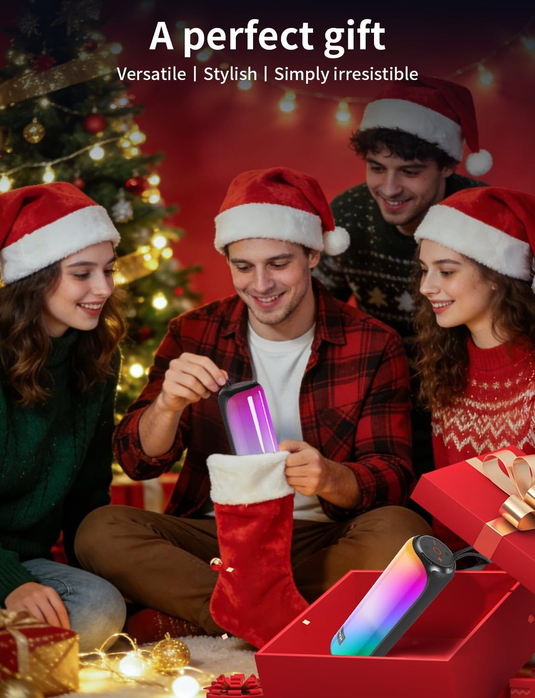 VOCH Altavoz Bluetooth 5.3 con luz RGB, altavoz inalámbrico portáti...