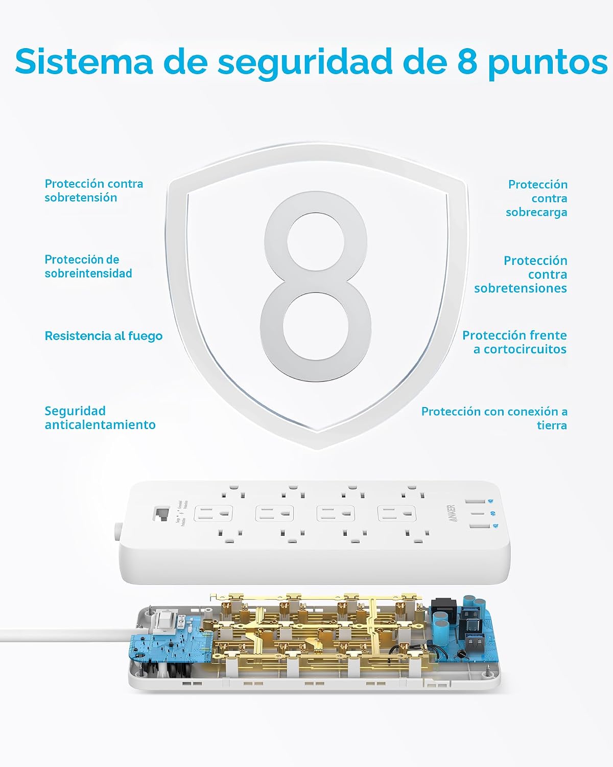 Anker Power Strip con 2100J Surge Protector, Outlet Extender, 20W, 12 AC