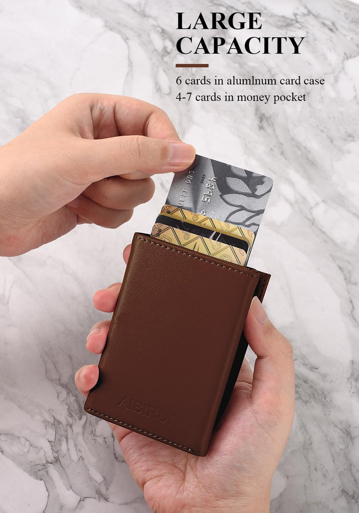 Aibirui Billetera desplegable para hombre, de cuero y aluminio, con...