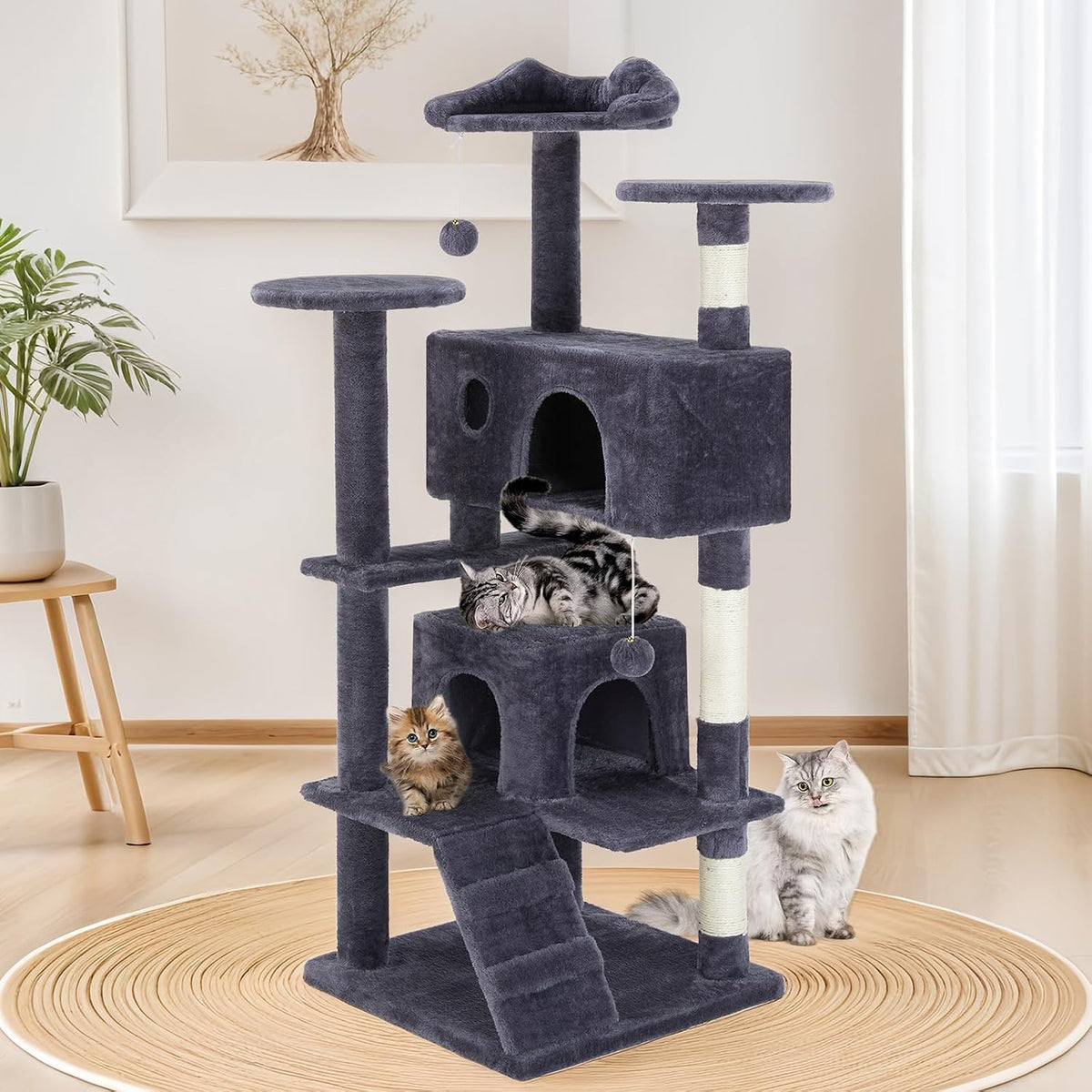 Torre de árbol para gatos de 54 pulgadas con postes rascadores de
