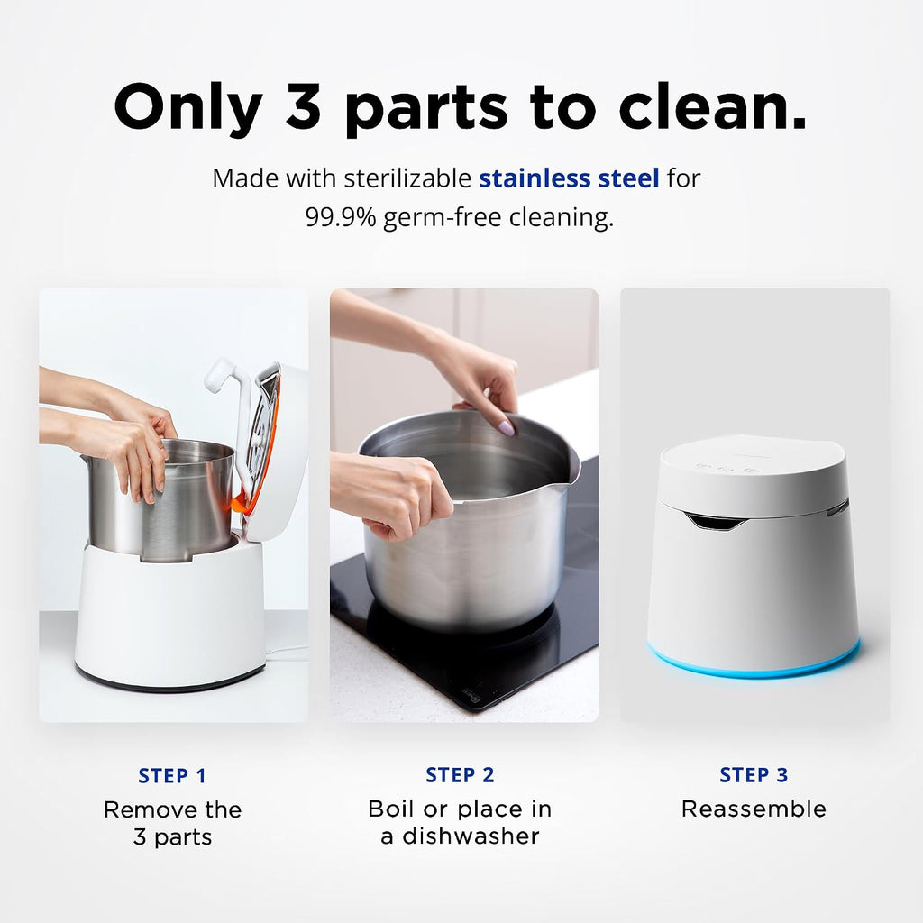 Carepod One Plus con soporte, humidificador de acero inoxidable para habitación grande con luz de estado de ánimo, silencioso y seguro para el bebé, solo 3 piezas lavables, humidificadores