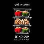 Rubbermaid Brilliance - Recipientes de vidrio para alimentos de 4.7 tazas con tapas, juego de 3 unidades transparentes