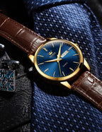 OLEVS Relojes de Cuero para Hombres, Casual, Fácil de leer, Quartz, Números, Resistente al Agua
