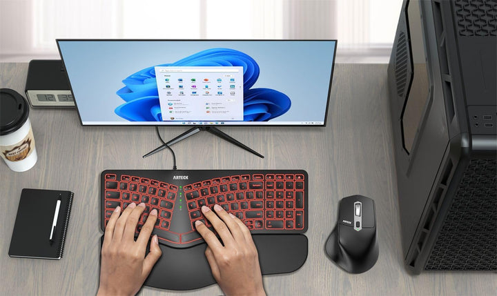 Arteck - Teclado USB Ergonómico con Cable con