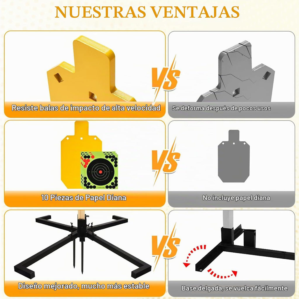 Sistema de soporte de acero AR500, objetivos de rehén de acero de 3/8 pulgadas de grosor con base de soporte estable de 2 x 4, kit completo de disparo con papel de objetivos de 10 piezas para