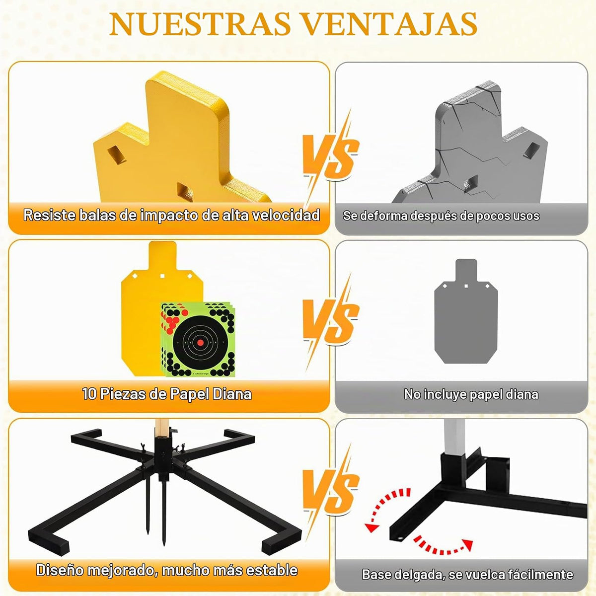 Sistema de soporte de acero AR500, objetivos de rehén de acero de 3/8 pulgadas de grosor con base de soporte estable de 2 x 4, kit completo de disparo con papel de objetivos de 10 piezas para