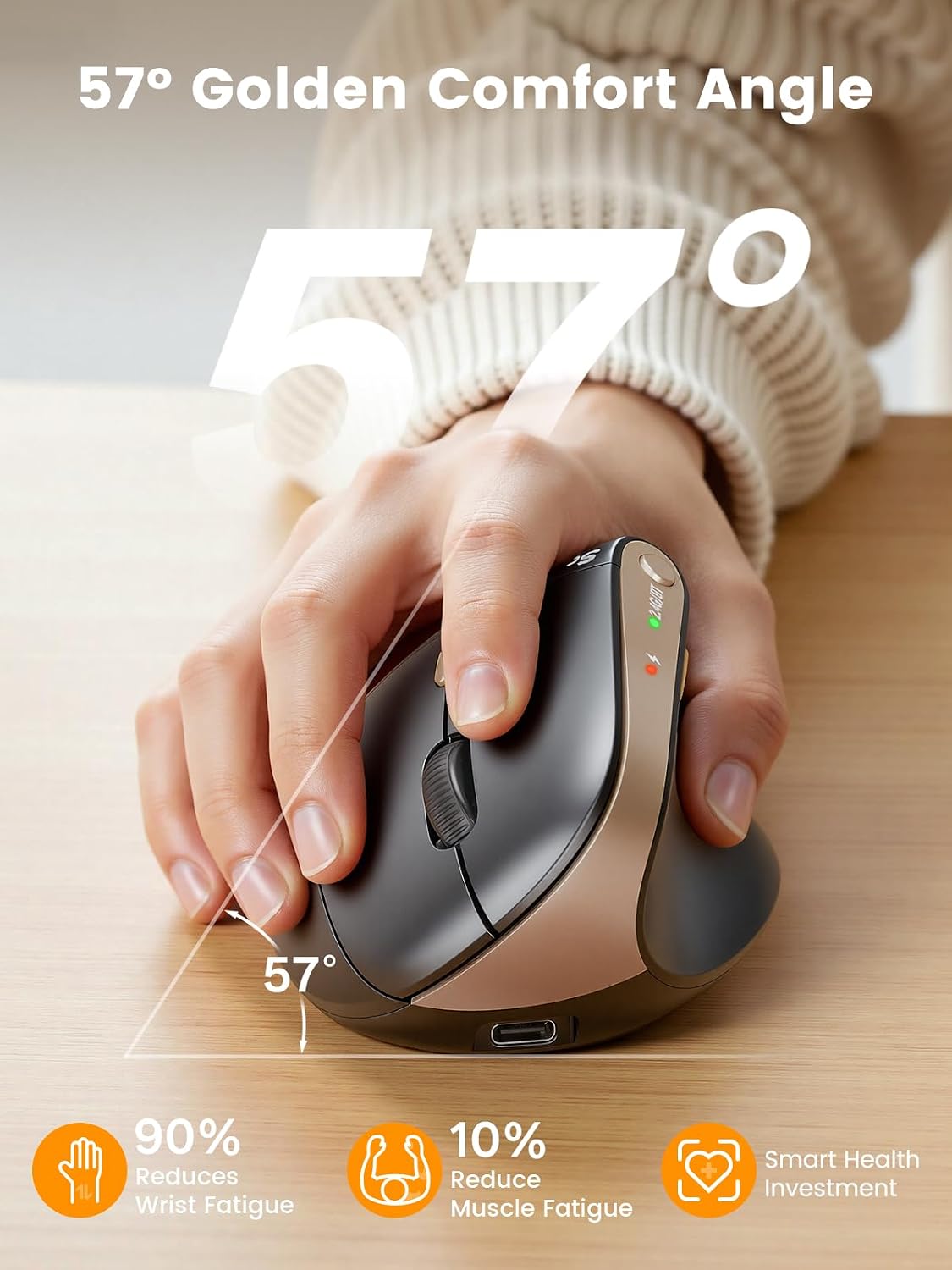 SABLUTE Ratón ergonómico MAM3, ratón inalámbrico para manos pequeñas